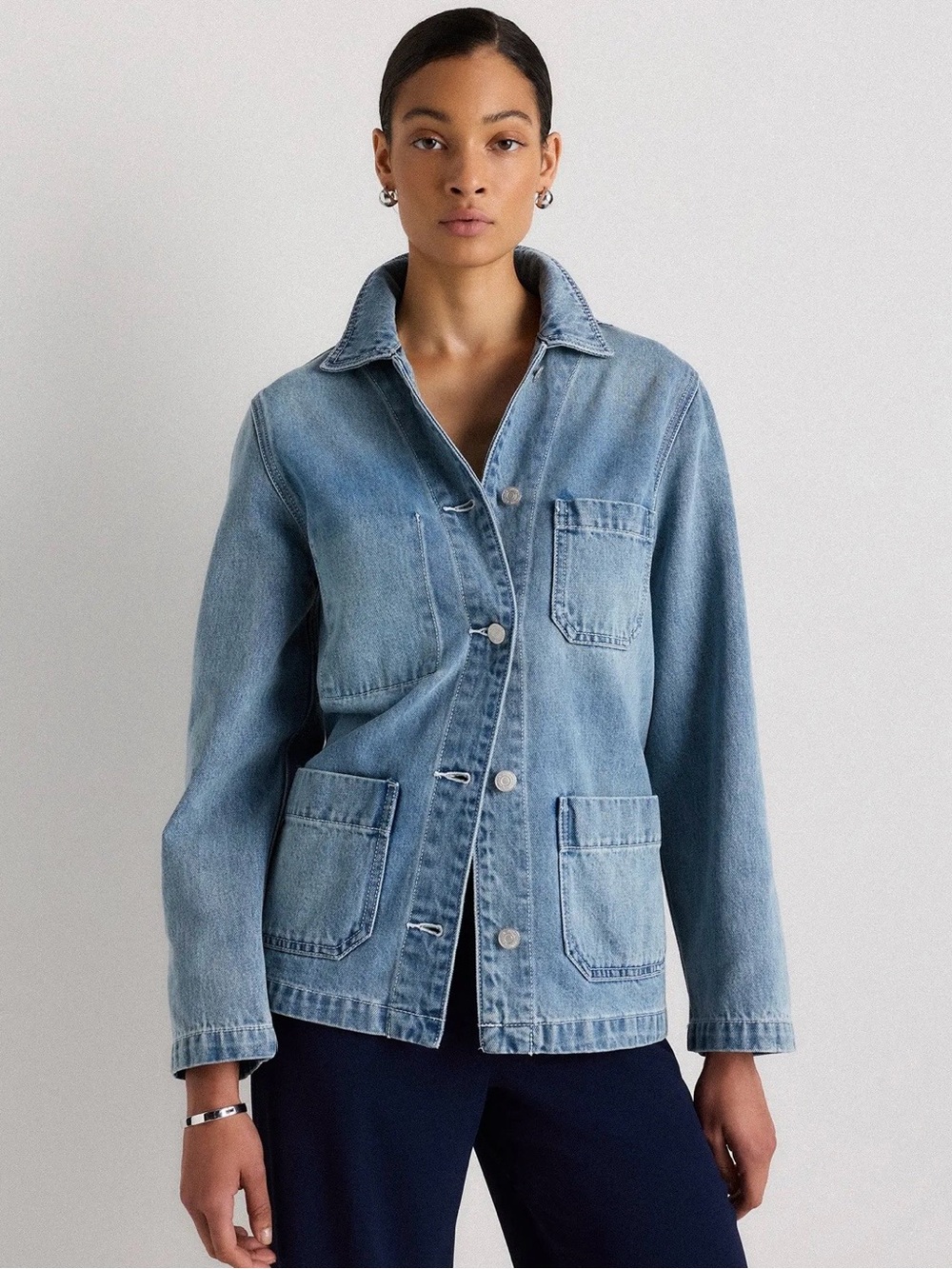 NWOT Quince 100% Organic Cotton Denim Jean Chore Jacket Indigo Blue XS